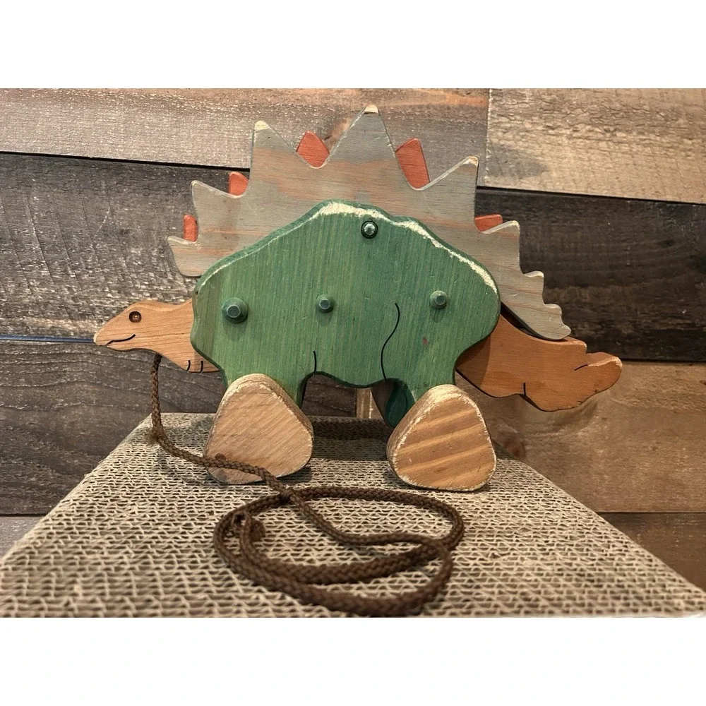 Lark Toys Kellogg  MN Wooden Dinosaur Handmade Pull Toy‎ 12.5